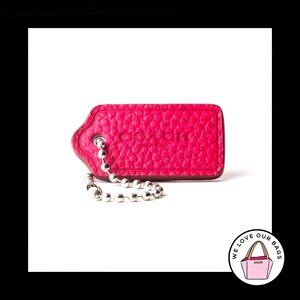1.5" COACH NEW YORK Pink Pebbled Leather Nickel Fob Bag Charm Keychain Hang Tag